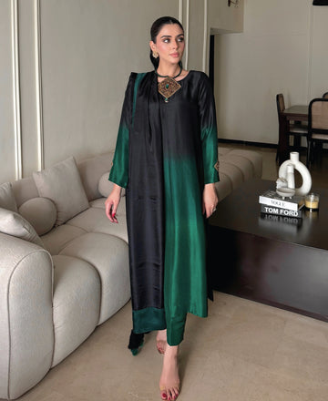 Noir Emerald Ombre Rawsilk